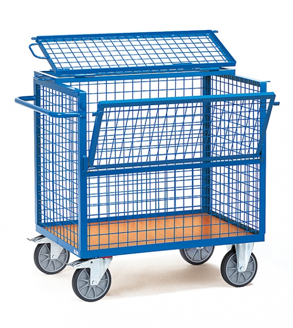 Drahtkastenwagen mit Deckel fetra 2763, Stahlrohr-Konstruktion, Tragkraft 500 kg