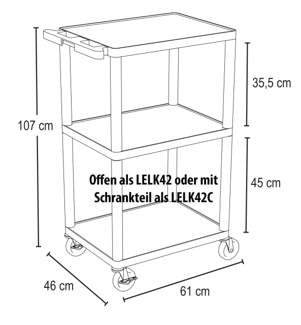 LELK42C-Rollwagen mit flachen Böden und verschließbarem Schrankteil - schwarz