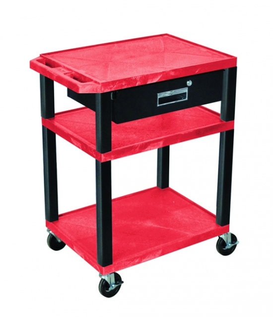 Color-Rollwagen WTLK34 Durabil 3000 mit 3 flachen Böden und schwarzer Schublade - rot/schwarz