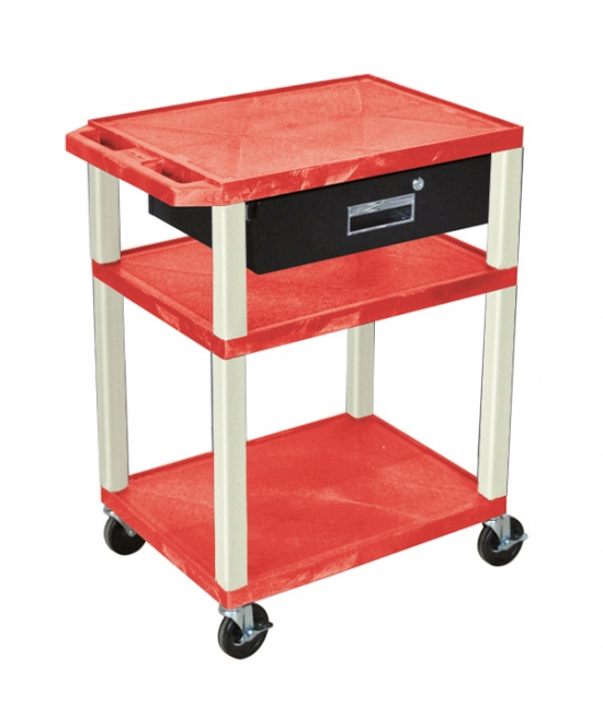 Color-Rollwagen WTLK34 Durabil 3000 mit 3 flachen Böden und schwarzer Schublade - rot/beige