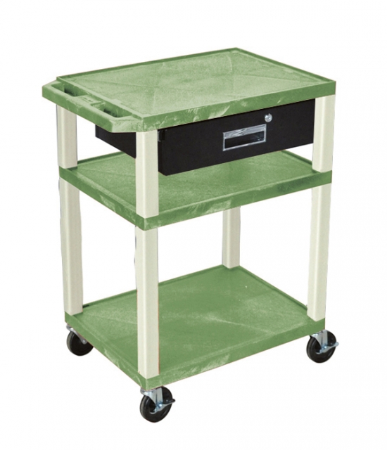 Color-Rollwagen WTLK34 Durabil 3000 mit 3 flachen Böden und schwarzer Schublade - grün/beige